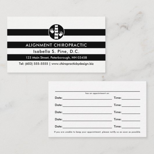 Stripes en Chiropractic Logo Appointment Cards Afsprakenkaartje (Voorkant / Achterkant)