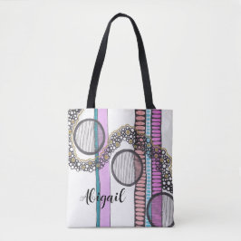 Stripes en cirkels, roze, abstracte kunst, jouw na tote bag
