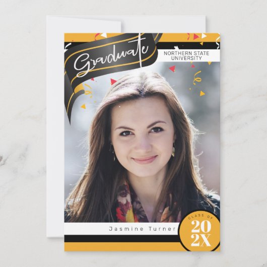 Stripes en Confetti Afstuderen Black/Gold ID890 Kaart (Voorkant)