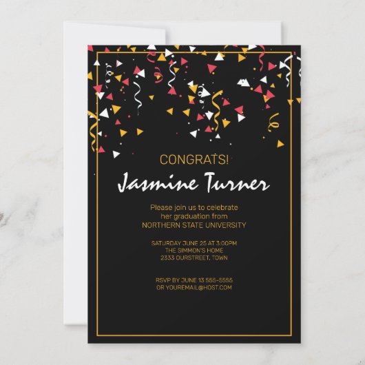 Stripes en Confetti Afstuderen Black/Gold ID890 Kaart (Achterkant)