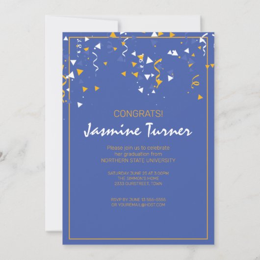 Stripes en Confetti Afstuderen Blue/Gold ID890 Kaart (Achterkant)