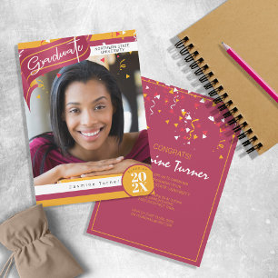 Stripes en Confetti Afstuderen Red/Gold ID890 Kaart