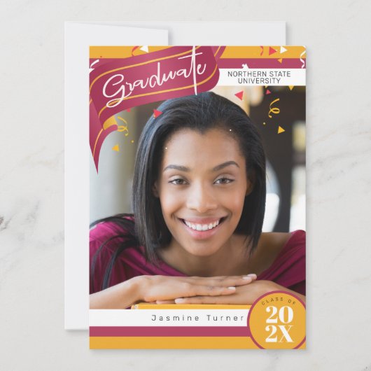 Stripes en Confetti Afstuderen Red/Gold ID890 Kaart (Voorkant)