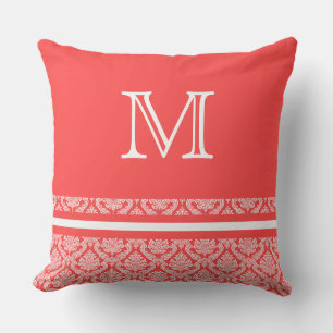 Stripes en Damask in zalm en witte monogram Buitenkussen