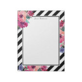 Stripes en Floral Pattern met Jouw naam Notitieblok (Linkerzijde)