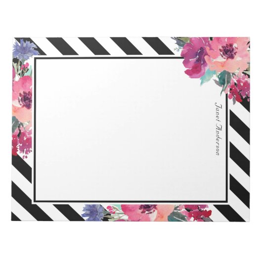 Stripes en Floral Pattern met Jouw naam Notitieblok (Voorkant)