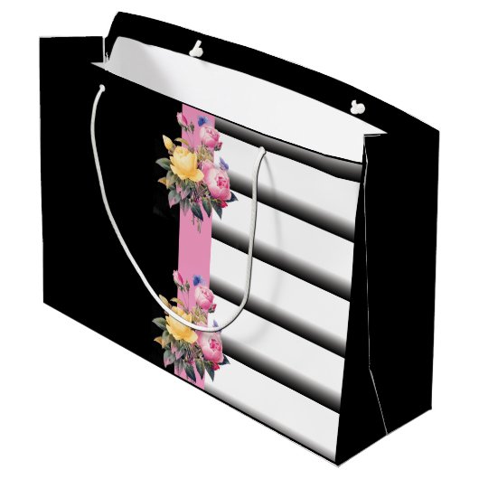 Stripes en Floral Print Groot Cadeauzakje (Achterkant Gekanteld)