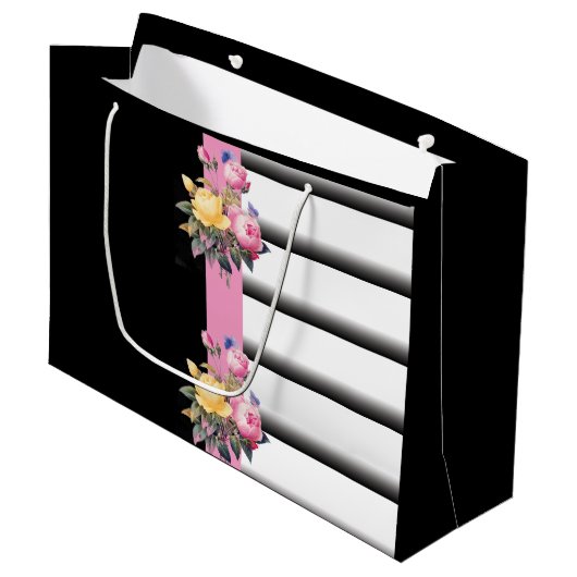 Stripes en Floral Print Groot Cadeauzakje (Voorkant Gekanteld)