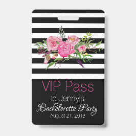 Stripes en Flowers Chic Bachelorette Party Badge