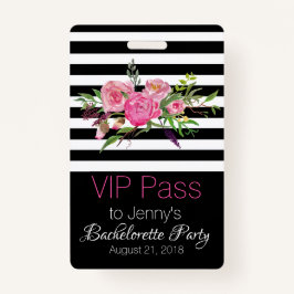 Stripes en Flowers Chic Bachelorette Party Badge