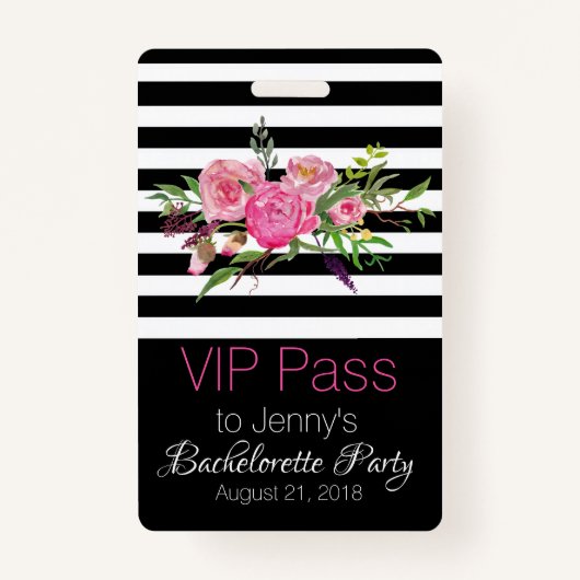 Stripes en Flowers Chic Bachelorette Party Badge (Voorkant)