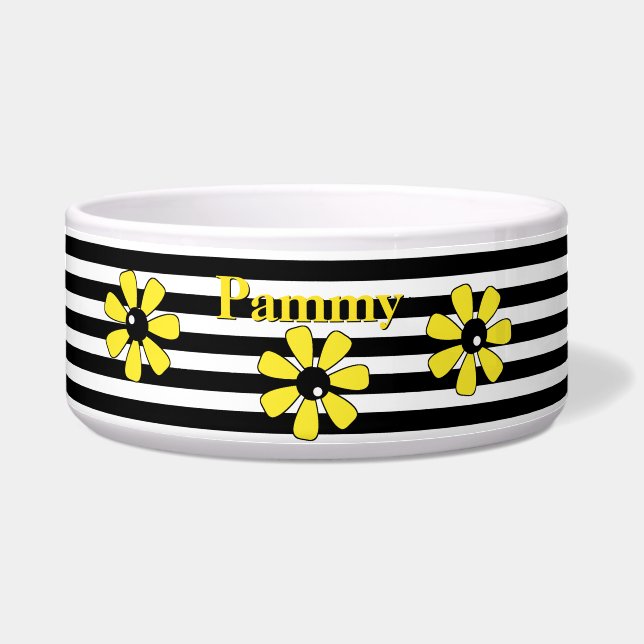 Stripes en Flowers Custom Pet Bowl Voerbakje (Voorkant)