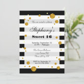 Stripes en Glitter Sweet Sixteen-uitnodiging Kaart (Staand voorkant)