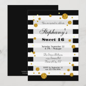 Stripes en Glitter Sweet Sixteen-uitnodiging Kaart (Voorkant / Achterkant)