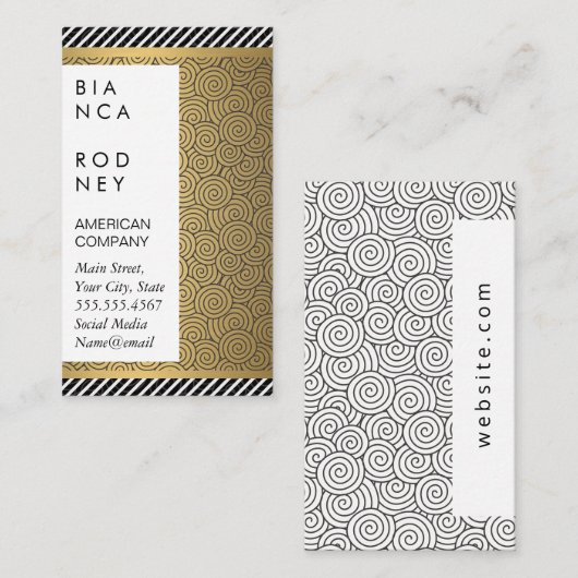 Stripes en gouden metalen patronen visitekaartje (Voorkant / Achterkant)