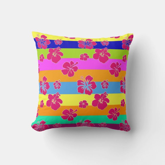 Stripes en Hibiscus Pillow Kussen (Voorkant)