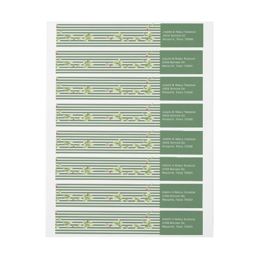 Stripes en Holly-adres voor kerstmis (Vel)