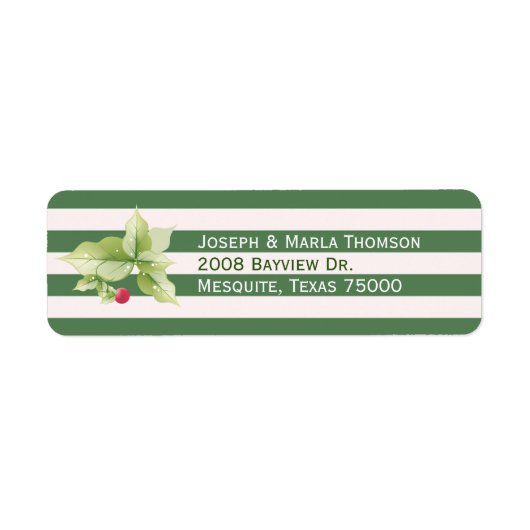 Stripes en Holly-kerstAdresetiketten Etiket (Voorkant)