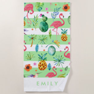 Stripes en kleurrijk tropisch patroon strandlaken