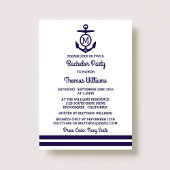 Stripes en monogram anchor Nautical Bachelor Party Kaart