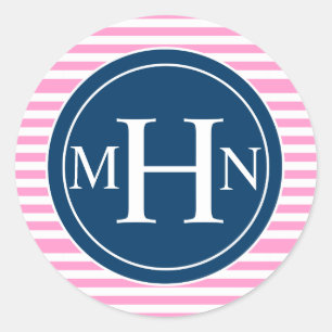 Stripes en monogram   Monogram Winkel Ronde Sticker