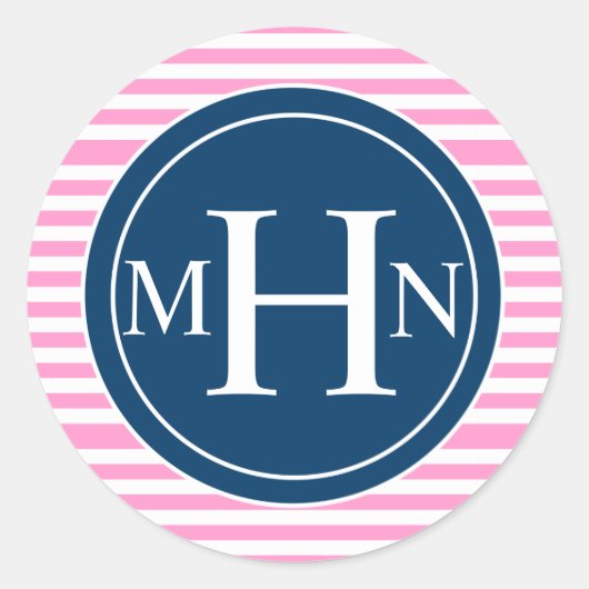 Stripes en monogram | Monogram Winkel Ronde Sticker (Voorkant)