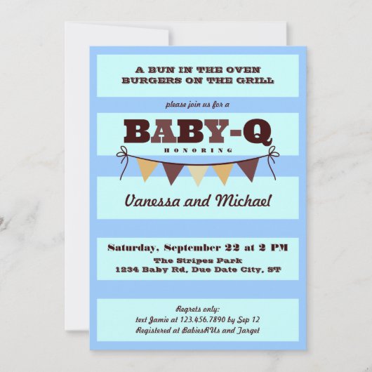 Stripes en Pennant Baby Q Invitation Kaart (Voorkant)