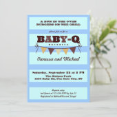 Stripes en Pennant Baby Q Invitation Kaart (Staand voorkant)