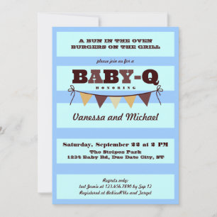 Stripes en Pennant Baby Q Invitation Kaart