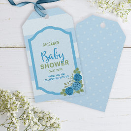 Stripes en Rozen Blue Boy Baby shower Cadeaulabel