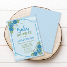 Stripes en Rozen Blue Boy Baby shower Invitation