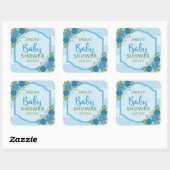 Stripes en Rozen Blue Boy Baby shower Vierkante Sticker (Vel)