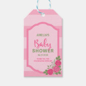 Stripes en Rozen Roze Baby shower Cadeaulabel (Voorkant)