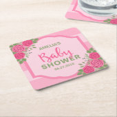 Stripes en Rozen Roze Baby shower Kartonnen Onderzetters (Schuin)