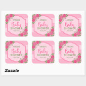 Stripes en Rozen Roze Baby shower Vierkante Sticker (Vel)