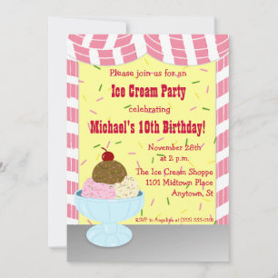 Stripes en springen Ice Cream Party Invitation Kaart