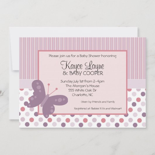 Stripes en Stippen Paarse butterfly Kaart (Voorkant)