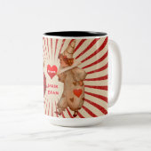 Stripes en  Valentijnen met hart Tweekleurige Koffiemok (Voorkant rechts)