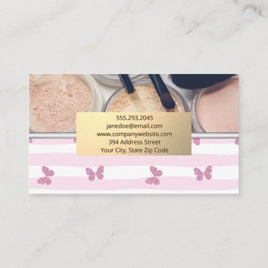 Stripes en vlinder | Makeup Palette en Penselen Visitekaartje (Achterkant)