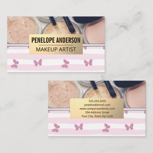 Stripes en vlinder | Makeup Palette en Penselen Visitekaartje (Voorkant / Achterkant)