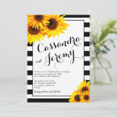 Stripes en Yellow Sunflower Wedding Invitation Kaart (Staand voorkant)