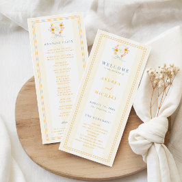 Stripes Floral Crest Monogram & Bow Spring Wedding Programmakaart