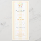 Stripes Floral Crest Monogram & Bow Spring Wedding Programmakaart (Voorkant)
