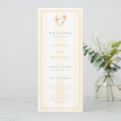 Stripes Floral Crest Monogram & Bow Spring Wedding Programmakaart (Staand voorkant)