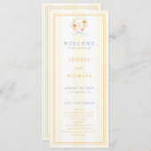 Stripes Floral Crest Monogram & Bow Spring Wedding Programmakaart (Voorkant / Achterkant)