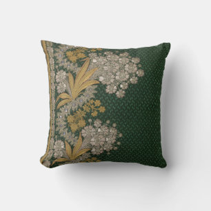 Stripes Floral  Elegant Brocade Green Gold Kussen