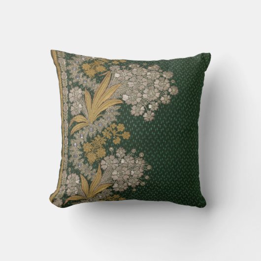 Stripes Floral  Elegant Brocade Green Gold Kussen (Voorkant)