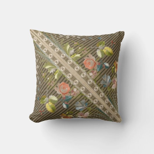 Stripes Floral  Elegant Brocade Lace Gold Kussen (Voorkant)