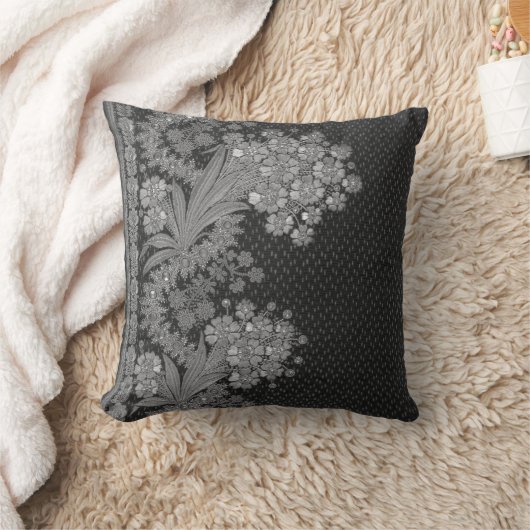 Stripes Floral  Elegant Brocade Silver Kussen (Deken)