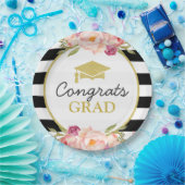Stripes Floral Gold Congrats Afstudeerder Graduati Papieren Bordje (Feest)